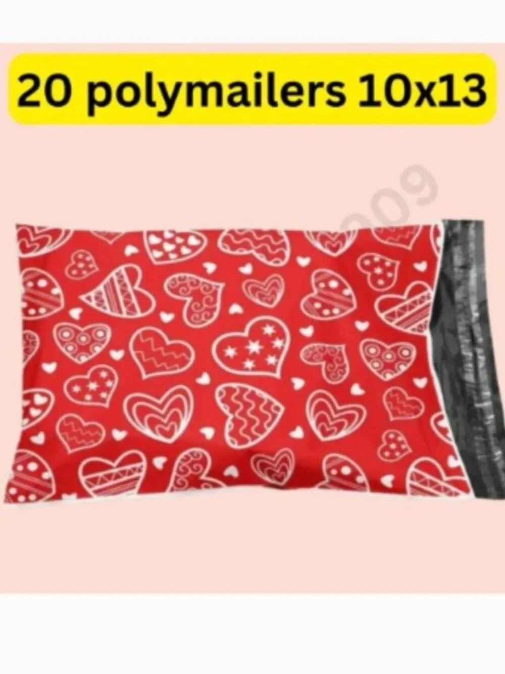 20 red heart Valentines theme poly mailers shipping bags size 10x13